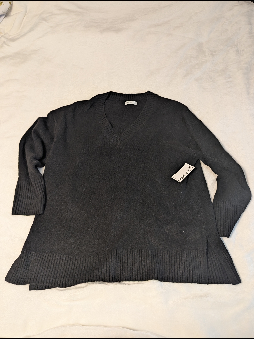 Nine West Black V-Neck Knit Sweater